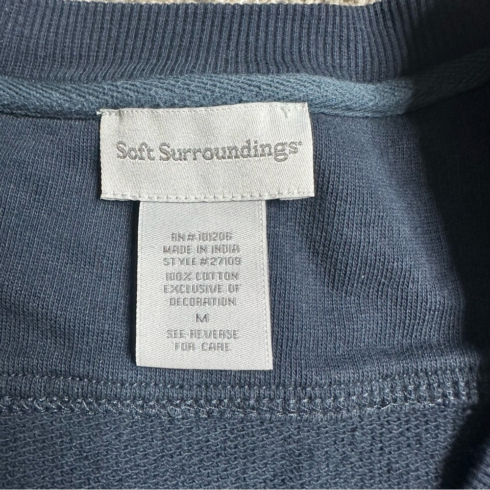 Soft Surroundings Beaded Sweatshirt Top Medium Tunic Navy Blue 100% Cotton tan - Picture 5 of 9